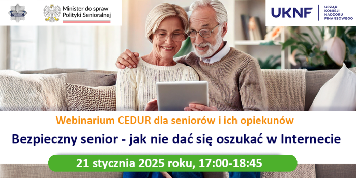 Miniaturka artykułu Zaproszenie na webinarium CEDUR dla seniorów i ich opiekunów Bezpieczny senior- jak nie dać się oszukać w internecie.