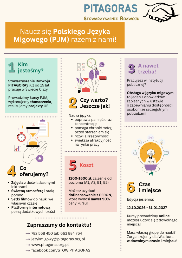 Miniaturka artykułu Informacja na temat kursu Polskiego Języka Migowego.