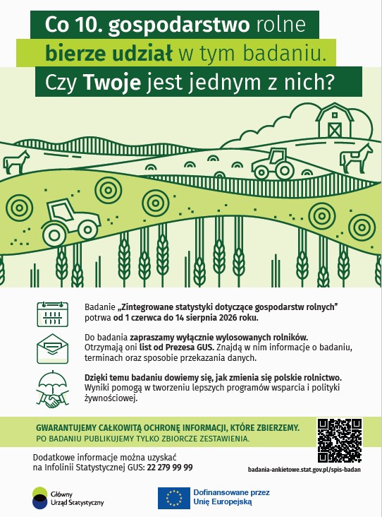 Miniaturka artykułu Badanie „Zintegrowane statystyki dotyczące gospodarstw rolnych” 1.06-14.08.2026 r.
